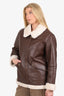 Joie Brown Faux Leather/Fur Aviator Jacket Size M