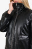 Maje Black Faux Leather Shearling Bomber Jacket Size 2