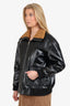Maje Black Faux Leather Shearling Bomber Jacket Size 2