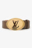Louis Vuitton Taupe Leather/GHW 'LV' Buckle Belt Size 90