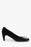 Prada Black Suede Crystal Buckle Heels Size 38.5