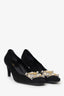 Prada Black Suede Crystal Buckle Heels Size 38.5