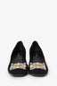 Prada Black Suede Crystal Buckle Heels Size 38.5
