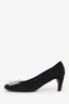 Prada Black Suede Crystal Buckle Heels Size 38.5
