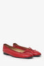 Pre-Loved Chanel™ Red Leather Cap Toe Ballet Flats Size 39