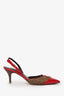 Louis Vuitton Brown/Red Pony Skin/Leather Damier Pointed Sling Back Heels Size 39.5