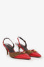 Louis Vuitton Brown/Red Pony Skin/Leather Damier Pointed Sling Back Heels Size 39.5