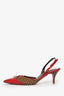 Louis Vuitton Brown/Red Pony Skin/Leather Damier Pointed Sling Back Heels Size 39.5