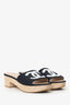 Pre-Loved Chanel™  Black/White Leather/Canvas 'CC' Wooden Block Heels Size 39.5