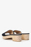 Pre-Loved Chanel™  Black/White Leather/Canvas 'CC' Wooden Block Heels Size 39.5
