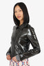 Armani Black Patent Leather Crinkled Jacket Size 4