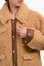 Sandro Brown Teddy Leather Trimmed Button Jacket Size 42