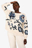 Weekend Max Mara White/Blue Cotton Floral Printed Long Sleeve Sweater Size XL w/ Tags