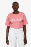 Celine Pink Crew Neck Graphic Cropped T-Shirt Size S
