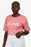 Celine Pink Crew Neck Graphic Cropped T-Shirt Size S
