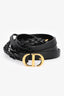 Christian Dior 2020 Black Leather CD Double Braided Buckle Belt Size 80