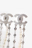 Pre-Loved Chanel™ Silver Tone CC Logos Rhinestone Pearl Drop Clip-on Earrings