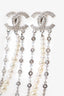 Pre-Loved Chanel™ Silver Tone CC Logos Rhinestone Pearl Drop Clip-on Earrings