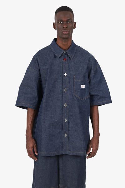 Gucci Blue Denim Oversized Short Sleeve Shirt With Web Label Size