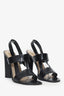 Saint Laurent Black Leather Croc Embossed Strappy Heels Size 37