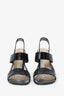 Saint Laurent Black Leather Croc Embossed Strappy Heels Size 37
