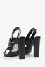 Saint Laurent Black Leather Croc Embossed Strappy Heels Size 37