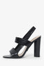 Saint Laurent Black Leather Croc Embossed Strappy Heels Size 37