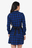 Maje Blue/Black Checked Ruffle Mock Neck Long Sleeve Dress Size 1