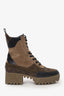Louis Vuitton Khaki Suede/Monogram Heeled Combat Boots Size 38