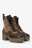 Louis Vuitton Khaki Suede/Monogram Heeled Combat Boots Size 38
