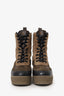 Louis Vuitton Khaki Suede/Monogram Heeled Combat Boots Size 38