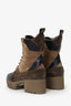 Louis Vuitton Khaki Suede/Monogram Heeled Combat Boots Size 38