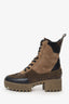 Louis Vuitton Khaki Suede/Monogram Heeled Combat Boots Size 38