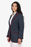 Gucci Navy Blue/Red Trim Printed Single Breasted Blazer Size 44