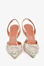 Amina Muaddi 2023 Green/Pink Satin Crystal Embellished Begum Sling Heels Size 35.5