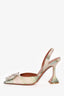 Amina Muaddi 2023 Green/Pink Satin Crystal Embellished Begum Sling Heels Size 35.5