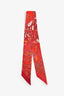 Hermes Red Silk Graphic Print Twilly