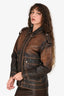 Avec Les Filles Aged Brown Leather Oversized Jacket Size XS