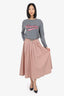 Brunello Cucinelli Pink Cotton Pleated Belted Midi Skirt Size 4
