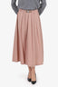 Brunello Cucinelli Pink Cotton Pleated Belted Midi Skirt Size 4