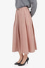 Brunello Cucinelli Pink Cotton Pleated Belted Midi Skirt Size 4