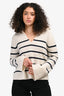Jenni Kayne Cream/Black Striped Cashmere Polo Sweater Size S