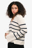 Jenni Kayne Cream/Black Striped Cashmere Polo Sweater Size S