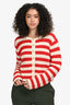 L'Academie Red/Cream Striped Button Down Knit Sweater Size S