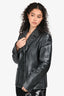Escada Black Leather Tweed Trimmed Single Breasted Blazer Size 40
