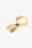 Louis Vuitton Gold Tone Crystal Embellished LV Padlock Ring Size M
