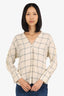 Vince White Check V-Neck Top Size XXS