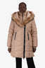 Mackage Beige Fur Trim Hooded Belted Down Coat Size XL