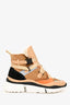 Chloe Brown/Orange Suede/Leather Shearling Lined High Top Sneakers Size 38