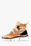 Chloe Brown/Orange Suede/Leather Shearling Lined High Top Sneakers Size 38